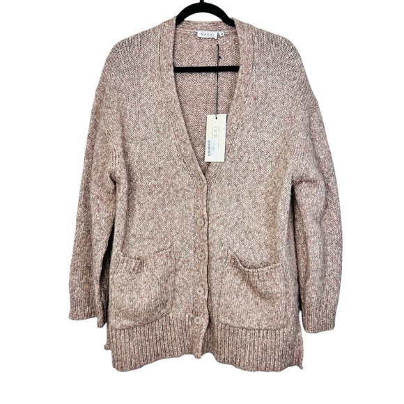 MASAI button Up WOOL blend Knit Oversized Sweater Cardigan women  M Pink/ Cream - Picture 1 of 10